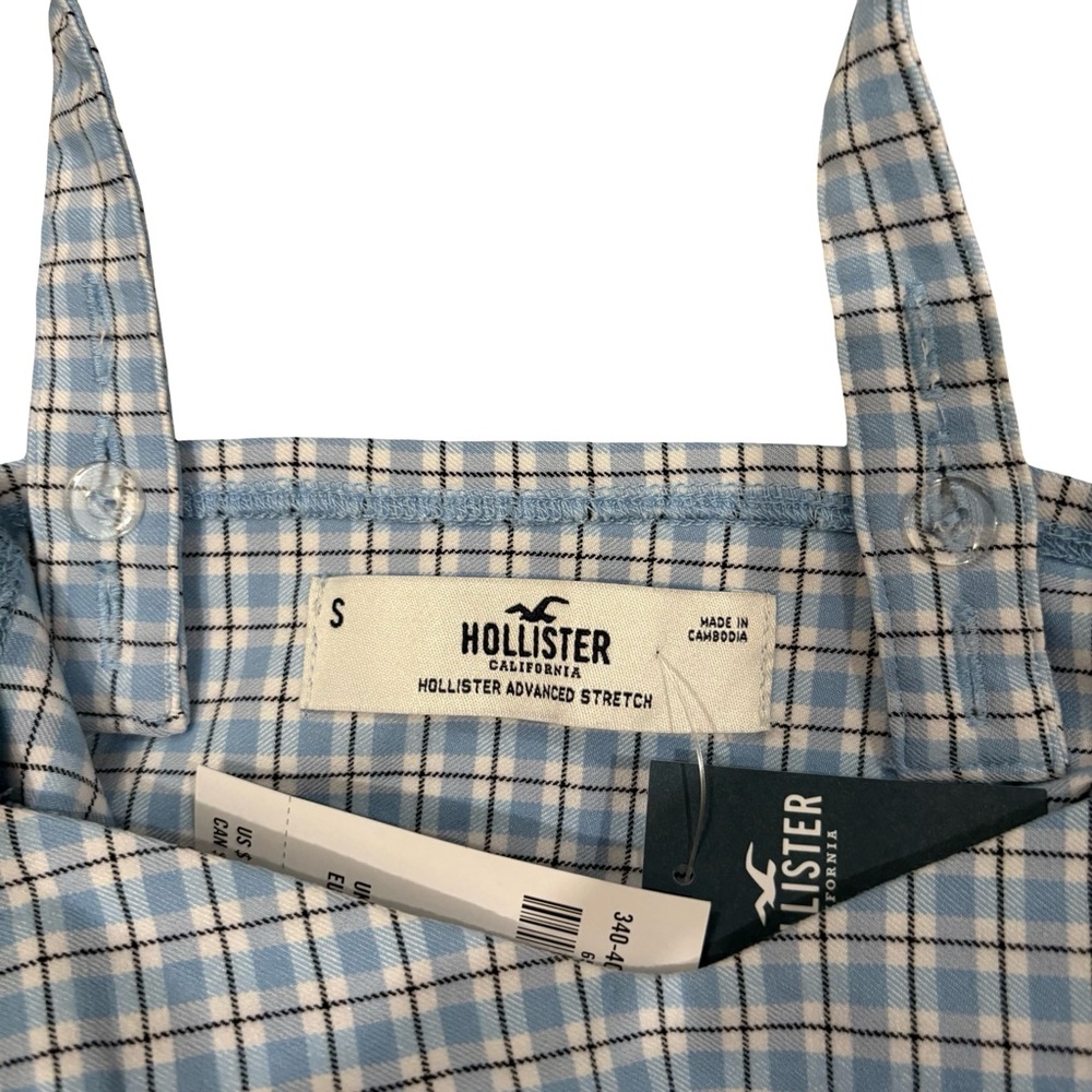 NWT, Hollister Blue Fitted Stretch Crop Tank Top, Blue and White Plaid, Sz S - Picture 9 of 9